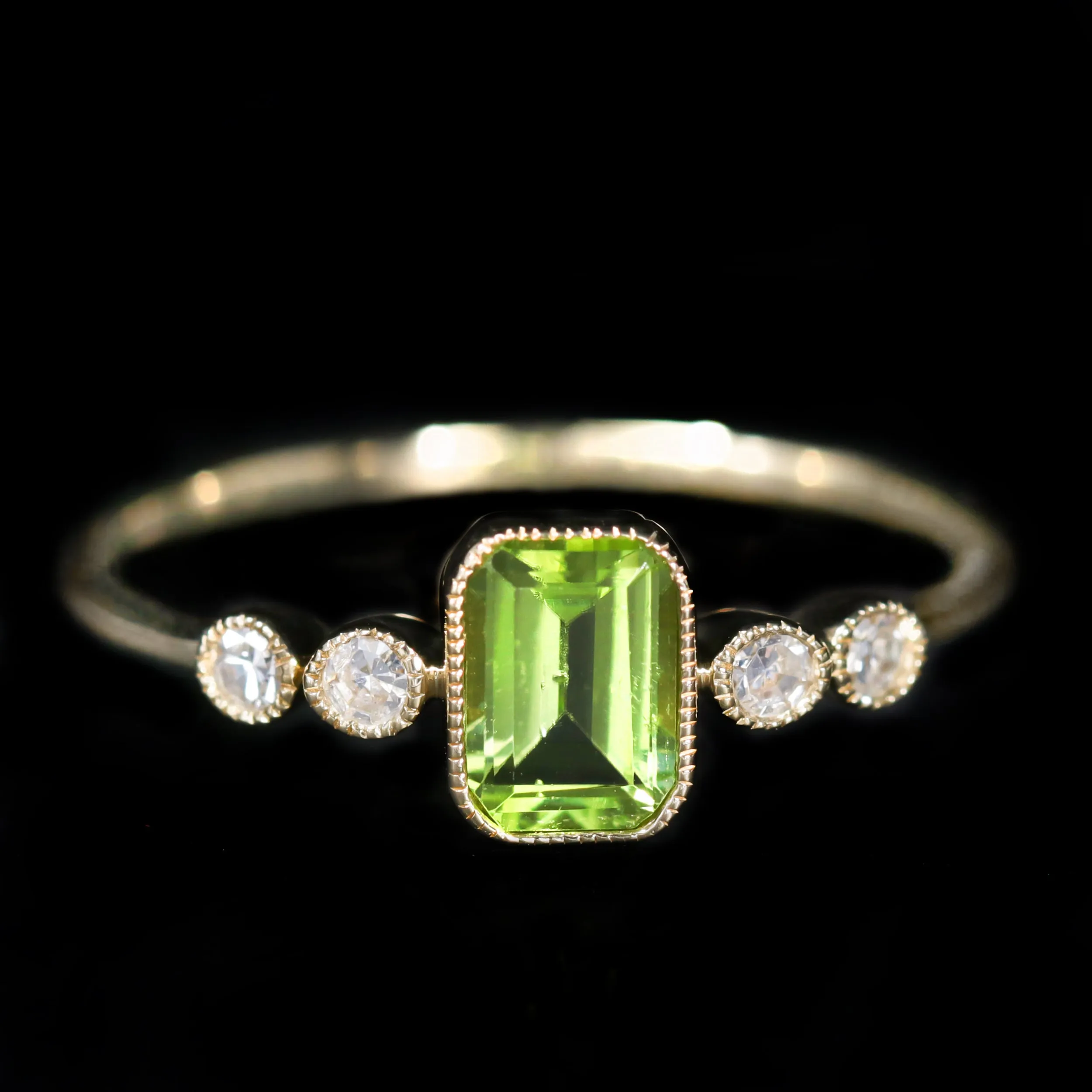 14K Yellow Gold 0.63 Carat Peridot and Diamond Ring