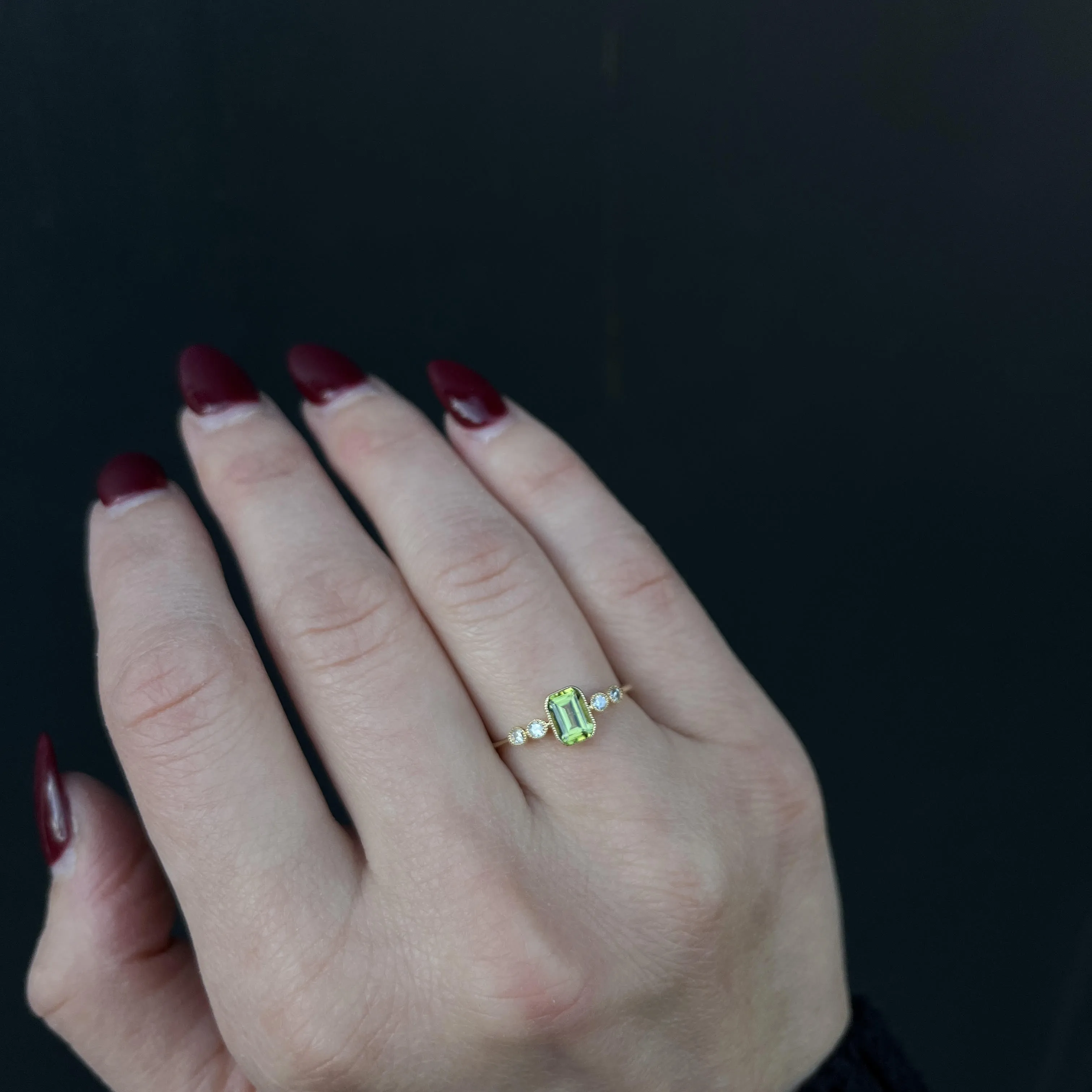 14K Yellow Gold 0.63 Carat Peridot and Diamond Ring