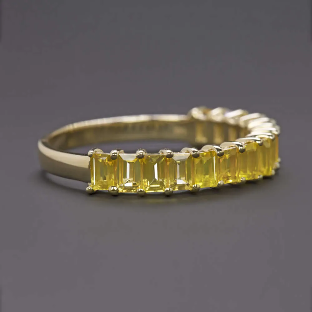 1.5ct NATURAL YELLOW SAPPHIRE STACKING RING WEDDING BAND 14k GOLD BAGUETTE CUT
