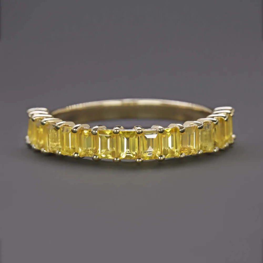 1.5ct NATURAL YELLOW SAPPHIRE STACKING RING WEDDING BAND 14k GOLD BAGUETTE CUT
