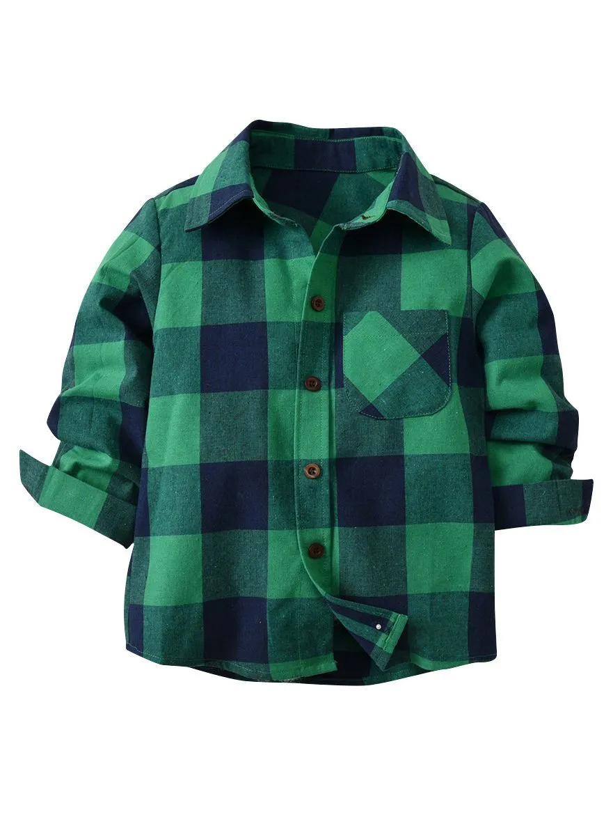 2-Piece Baby Boys Clothes Set Long Sleeve Gingham Shirt Top and Long Jeans Pants