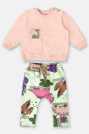2 Piece Girls Dino Sweatshirt & Pants