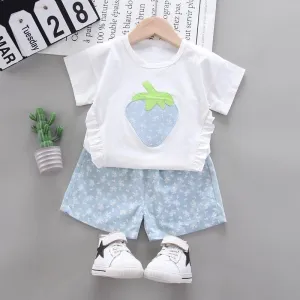 2-piece Strawberry Pattern T-shirt & Shorts for Toddler Girl