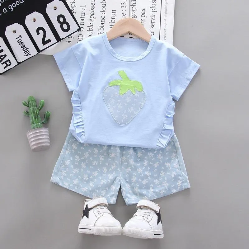 2-piece Strawberry Pattern T-shirt & Shorts for Toddler Girl
