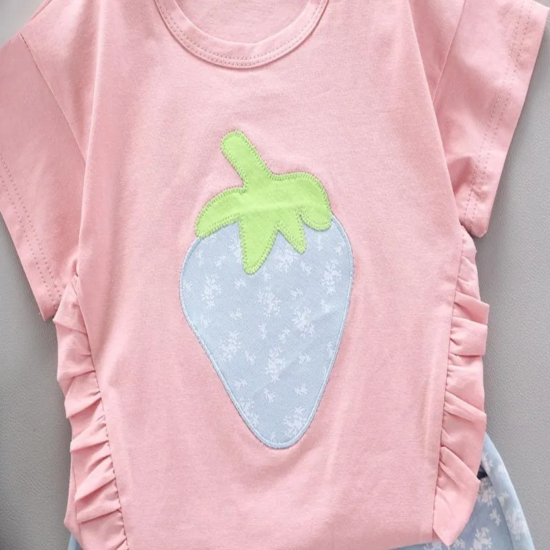 2-piece Strawberry Pattern T-shirt & Shorts for Toddler Girl