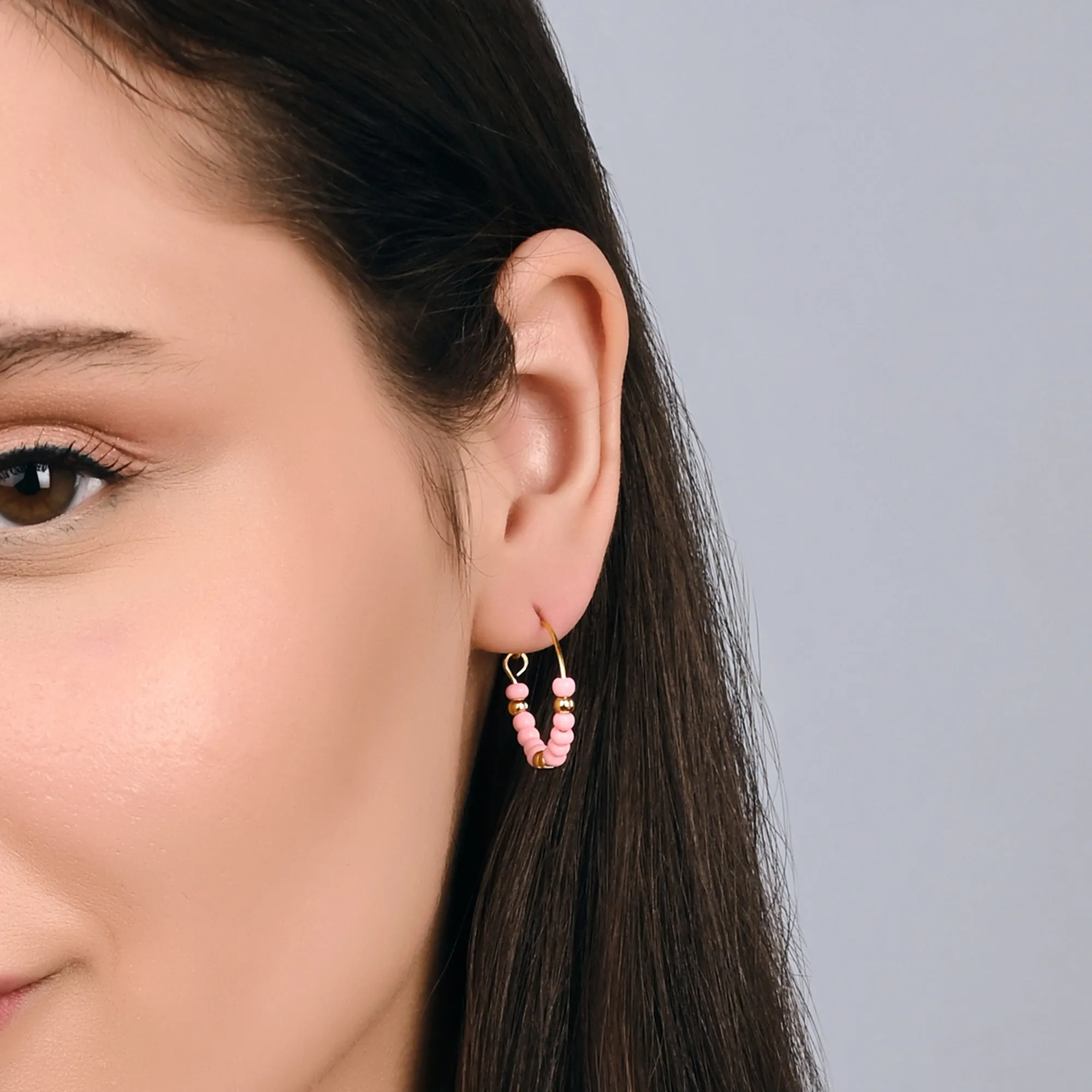Accessorize London Women's Pink Mini Beaded Hoop Earring