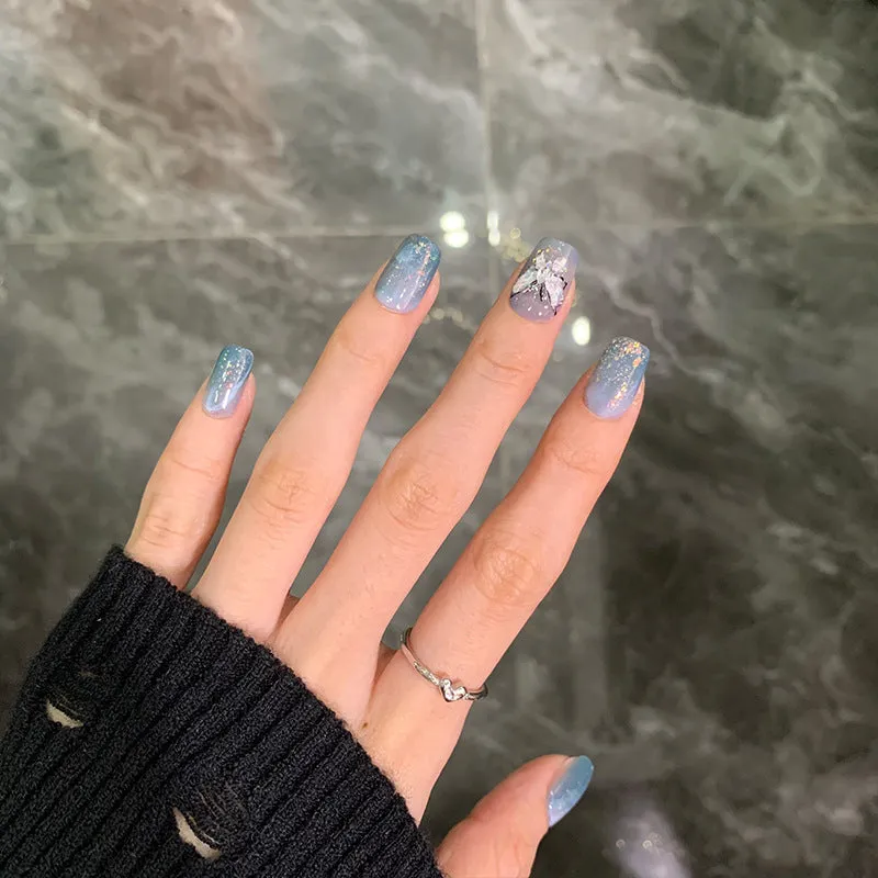 Blue and White Petal Nail Art