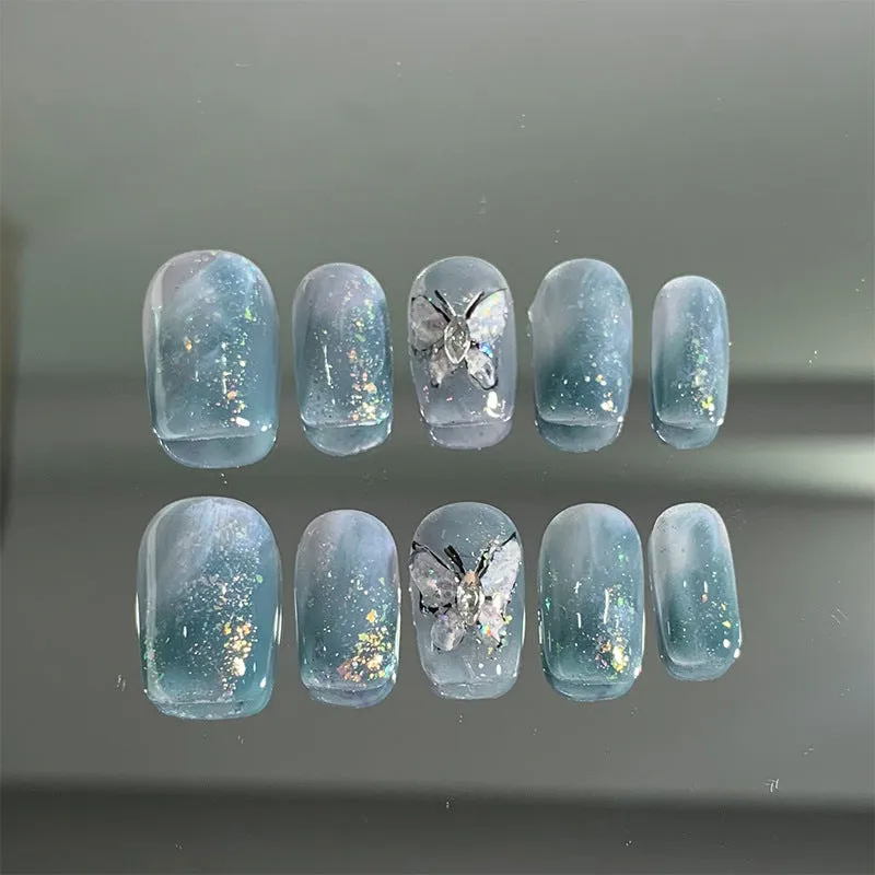 Blue and White Petal Nail Art