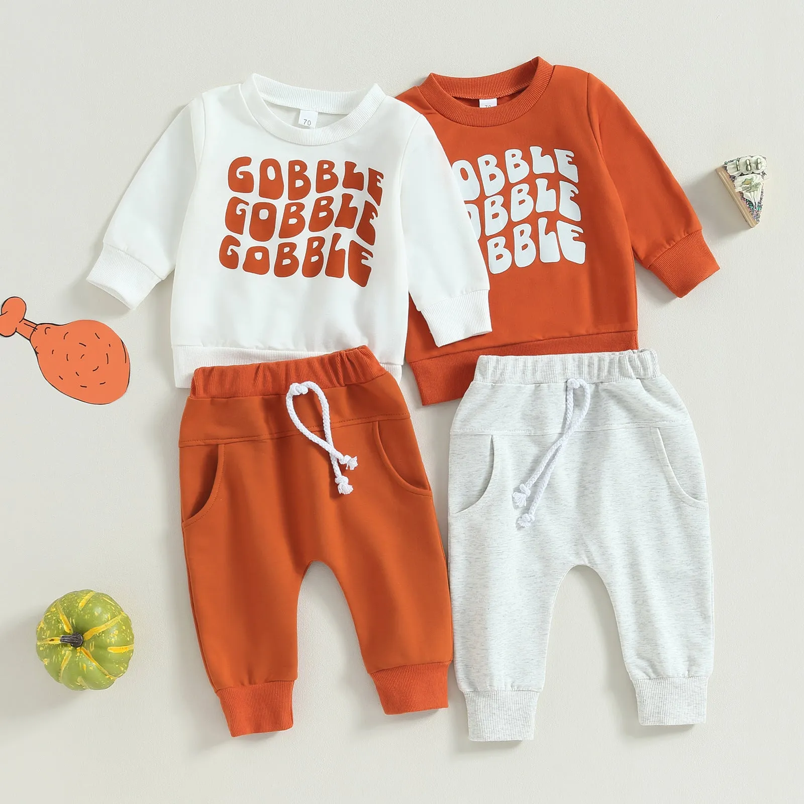 Boys Gobble Letter Print Outfits Sets