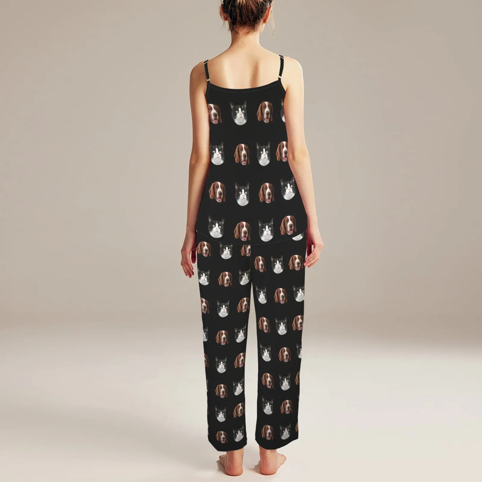 Custom Face Cute Pet Sleepwear Personalized Women's Cami Top & Long Pants Pocket Pajama Sets