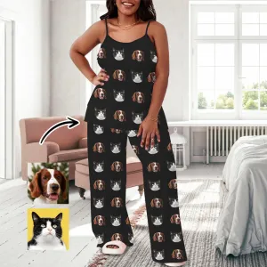 Custom Face Cute Pet Sleepwear Personalized Women's Cami Top & Long Pants Pocket Pajama Sets