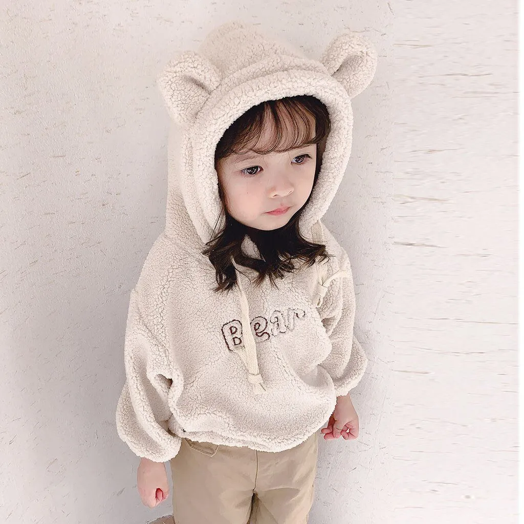 cute Kids Hooded top Baby Girl Pure Color Jacket