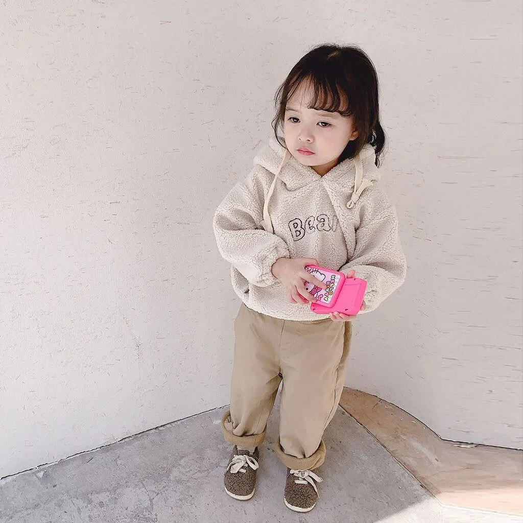 cute Kids Hooded top Baby Girl Pure Color Jacket