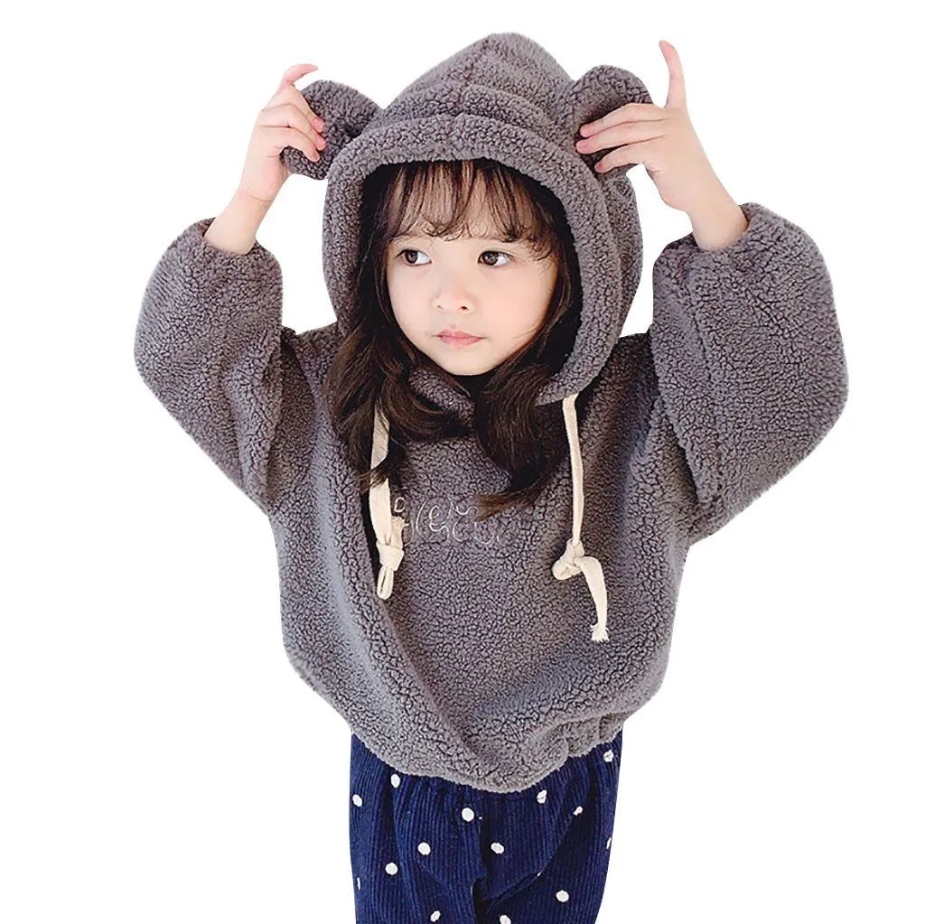 cute Kids Hooded top Baby Girl Pure Color Jacket