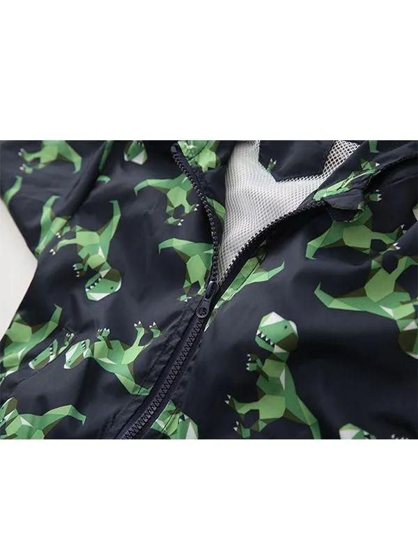 Dinosaurs Zip-up Toddlers Boys Windproof Hooded Jacket