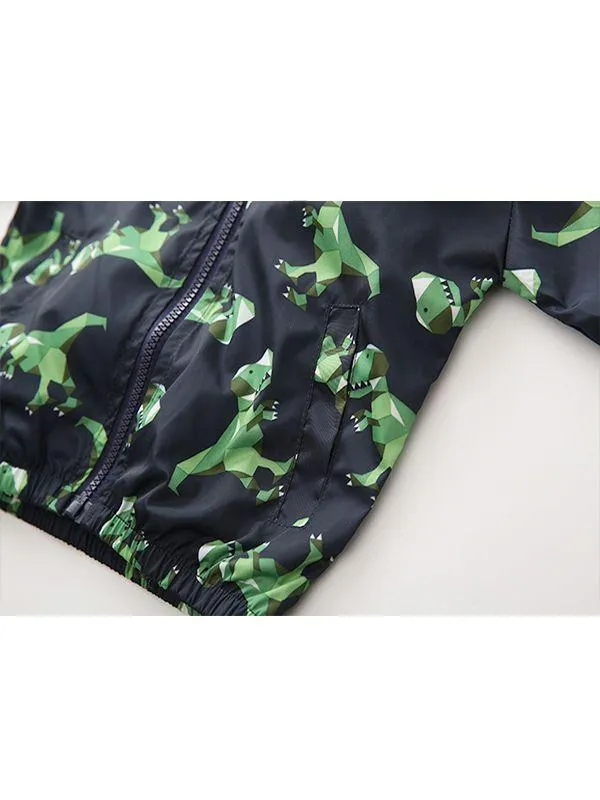 Dinosaurs Zip-up Toddlers Boys Windproof Hooded Jacket