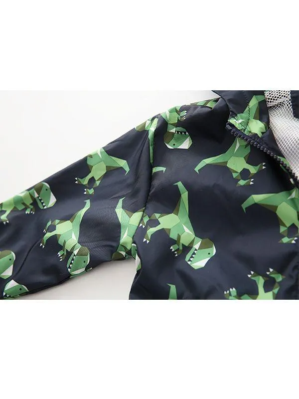 Dinosaurs Zip-up Toddlers Boys Windproof Hooded Jacket