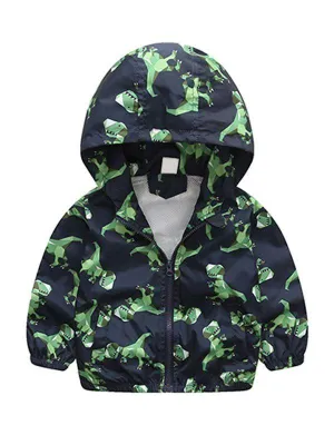 Dinosaurs Zip-up Toddlers Boys Windproof Hooded Jacket