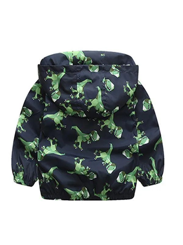 Dinosaurs Zip-up Toddlers Boys Windproof Hooded Jacket