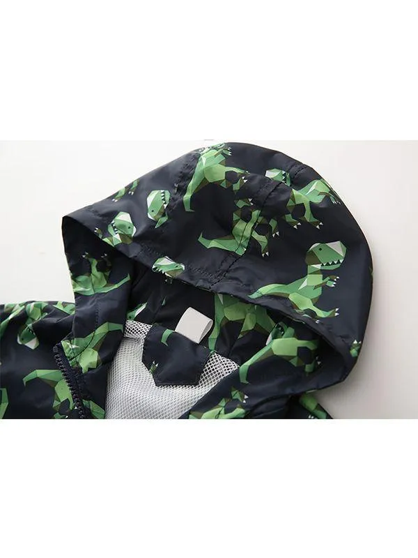 Dinosaurs Zip-up Toddlers Boys Windproof Hooded Jacket