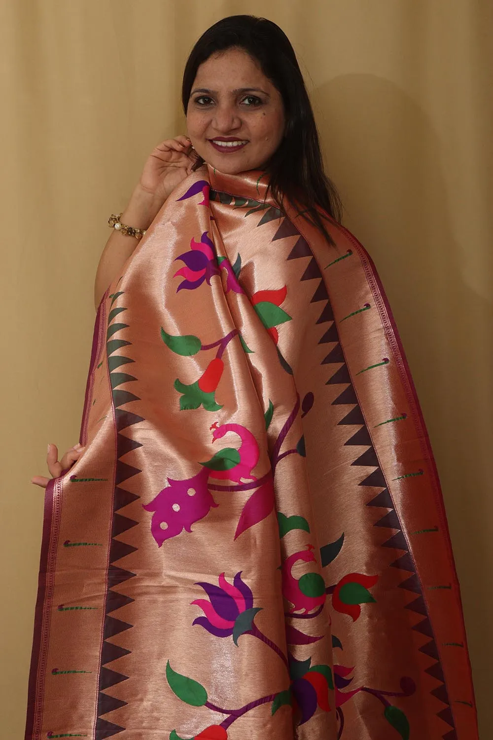Exquisite Purple Paithani Silk Dupatta with Peacock & Floral Design
