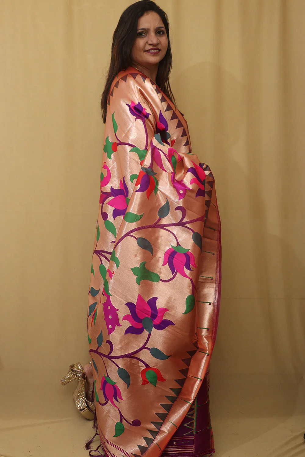Exquisite Purple Paithani Silk Dupatta with Peacock & Floral Design