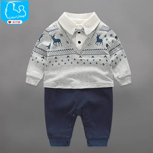 Fairy Baby Newborn Boy’s Gentleman Romper Outfit with Bow Tie