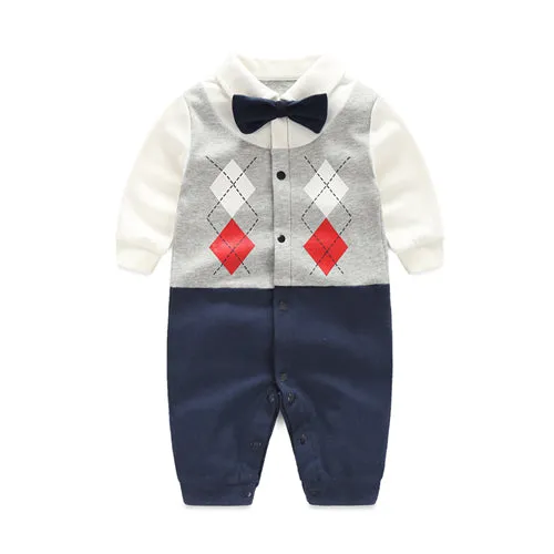 Fairy Baby Newborn Boy’s Gentleman Romper Outfit with Bow Tie