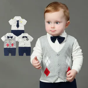Fairy Baby Newborn Boy’s Gentleman Romper Outfit with Bow Tie