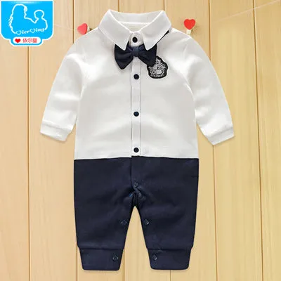 Fairy Baby Newborn Boy’s Gentleman Romper Outfit with Bow Tie