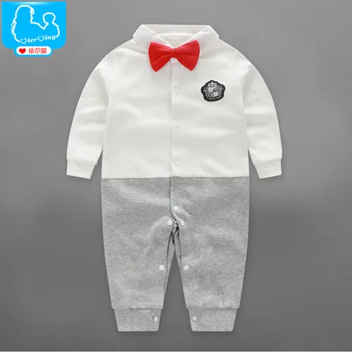 Fairy Baby Newborn Boy’s Gentleman Romper Outfit with Bow Tie