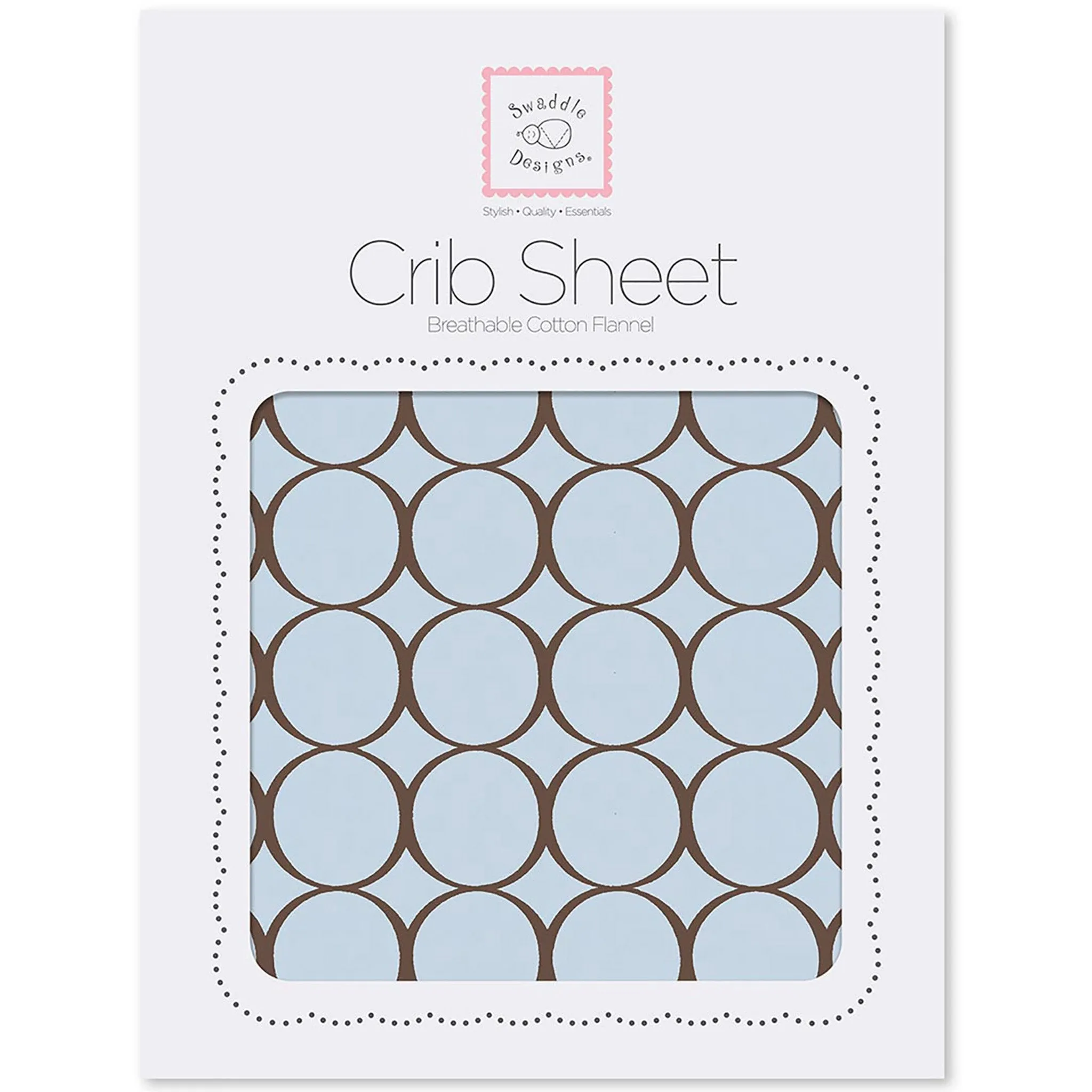 Flannel Fitted Crib Sheet - Brown Mod Circles, Pastel Blue