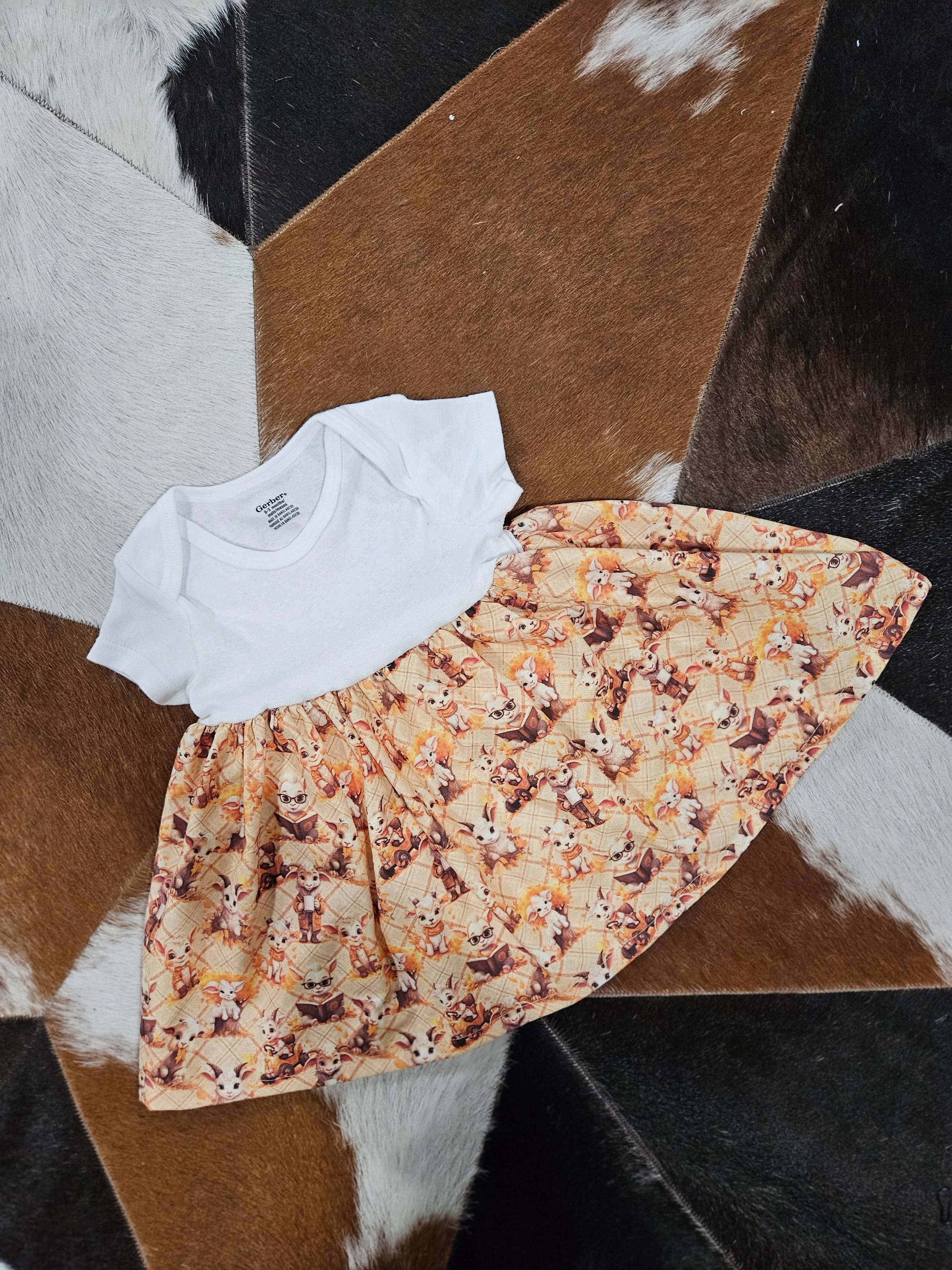 Handmade Onesie Dress-Yellow goats