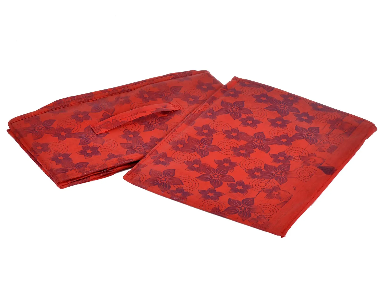 Heart Home Metallic Flower Printed Multipurposes Rectangular Flodable Storage Box, Drawer Storage and Cloth Organizer- Pack of 2 (Red)-HS43HEARTH26333