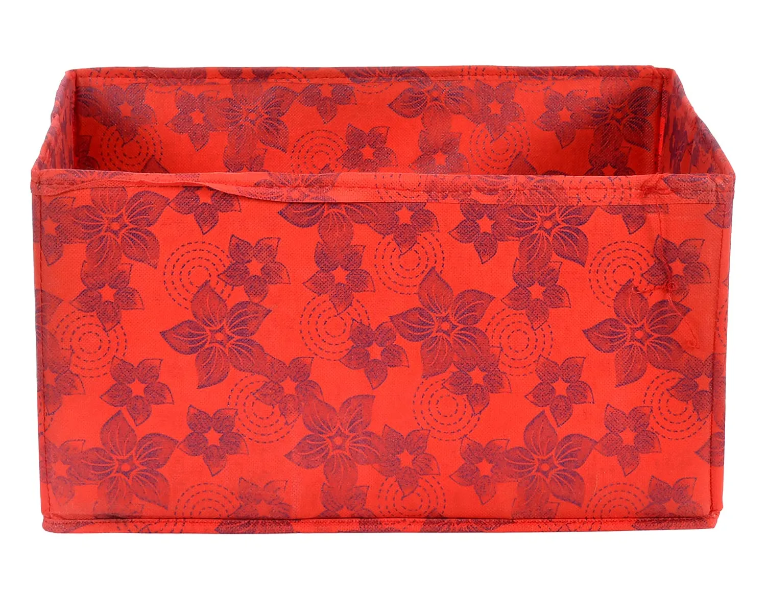 Heart Home Metallic Flower Printed Multipurposes Rectangular Flodable Storage Box, Drawer Storage and Cloth Organizer- Pack of 2 (Red)-HS43HEARTH26333