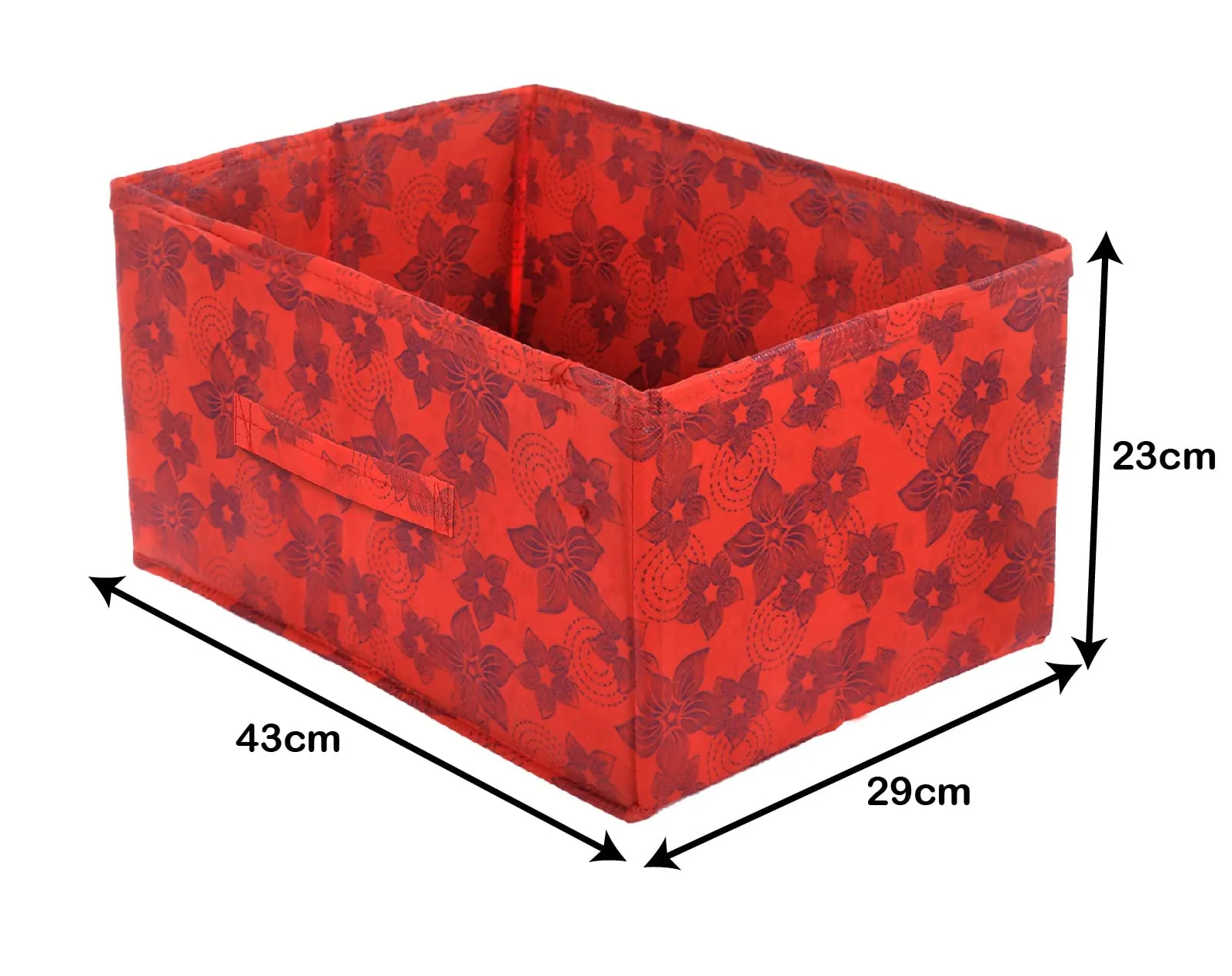 Heart Home Metallic Flower Printed Non-Woven Rectangular Flodable Cloth Storage Box/Drawer- Pack of 6 (Red)-HS43HEARTH26338