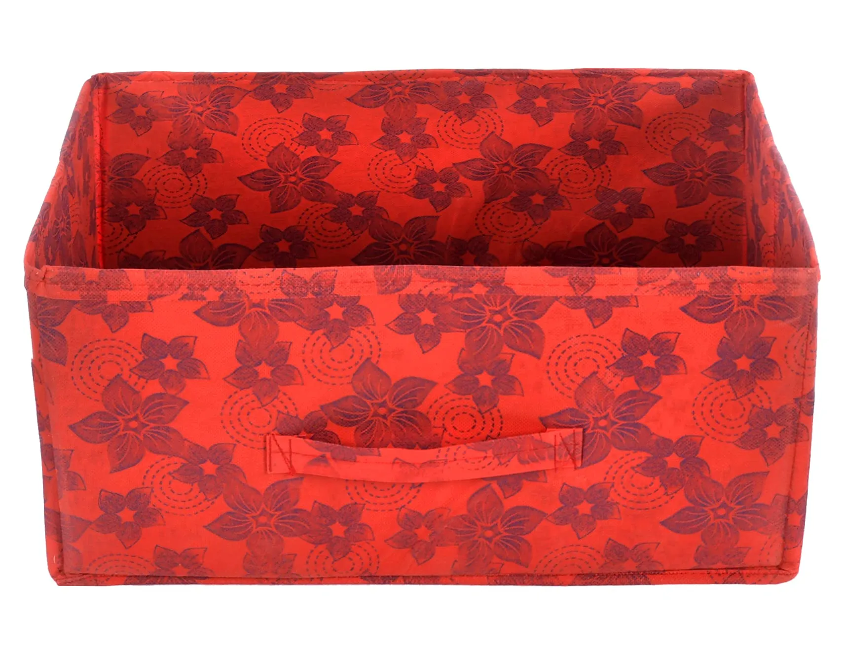 Heart Home Metallic Flower Printed Non-Woven Rectangular Flodable Cloth Storage Box/Drawer- Pack of 6 (Red)-HS43HEARTH26338