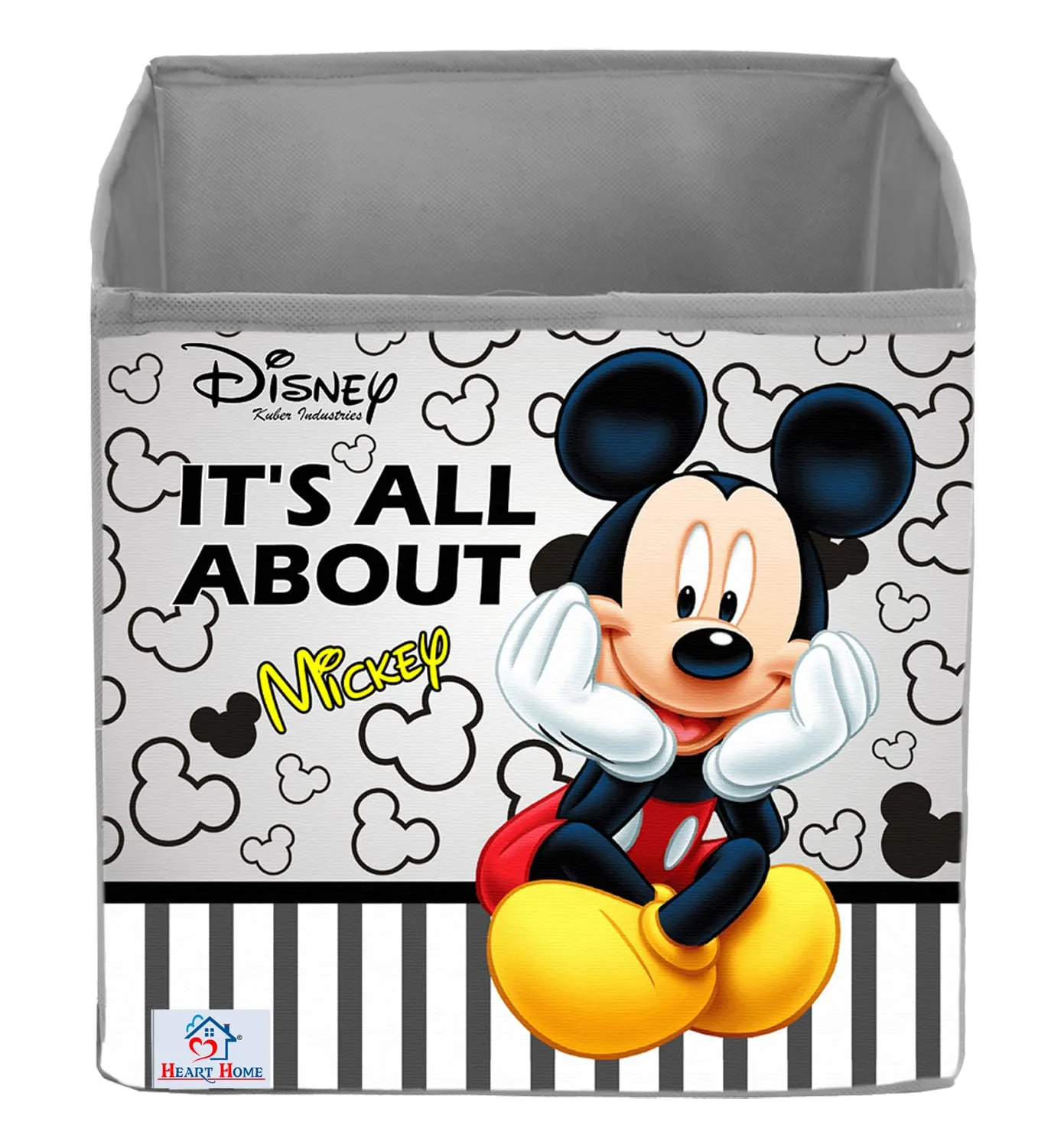 Heart Home Non-Woven Mickey Print Flodable Storage Box/Wardrobe Organizer For Home Decor (Grey) 54HH4238.