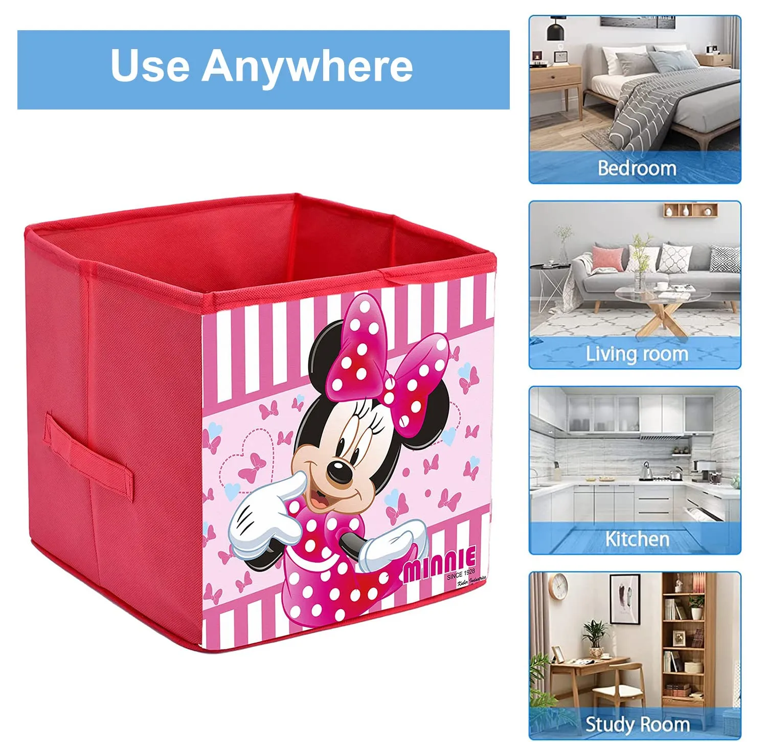 Heart Home Non-Woven Minnie Print Flodable Storage Box/Wardrobe Organizer For Home Decor, Pack of 2 (Pink) 54HH4243.
