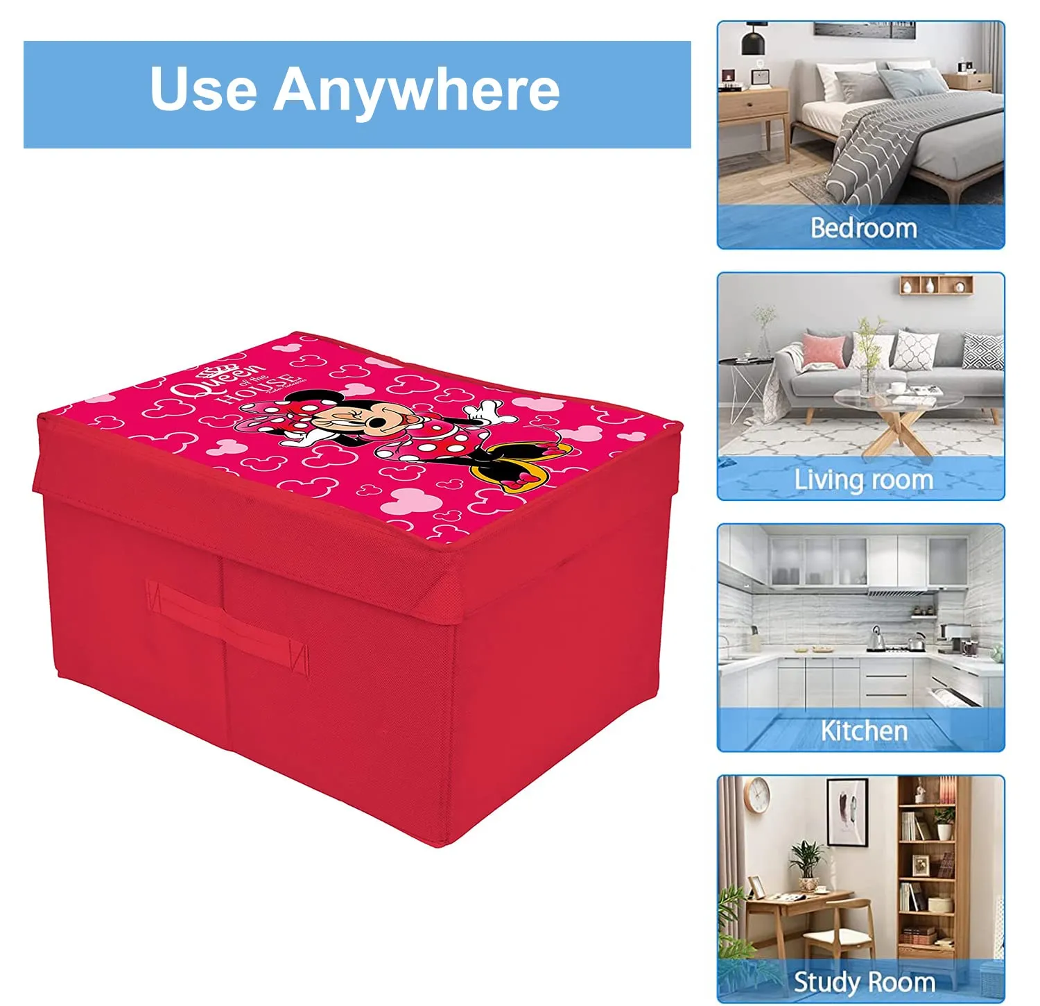 Heart Home Non-Woven Minnie Print Flodable Storage Box/Wardrobe Organizer With Lid For Home Decor (Pink) 54HH4224.