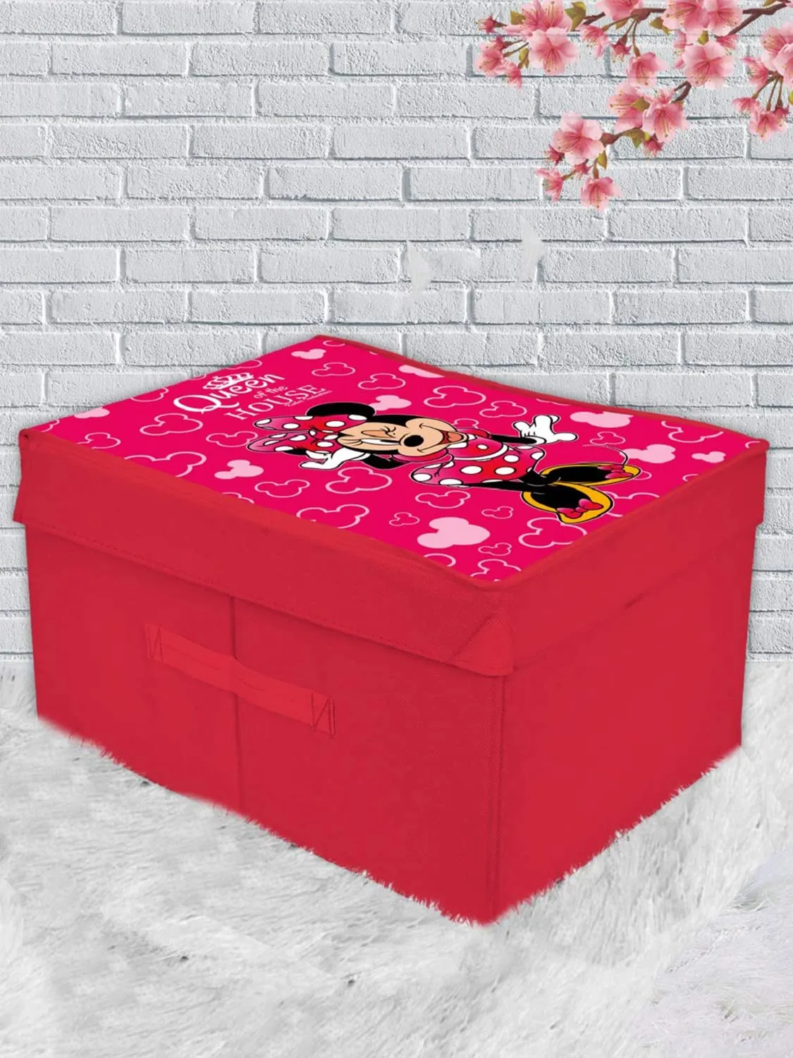 Heart Home Non-Woven Minnie Print Flodable Storage Box/Wardrobe Organizer With Lid For Home Decor (Pink) 54HH4224.