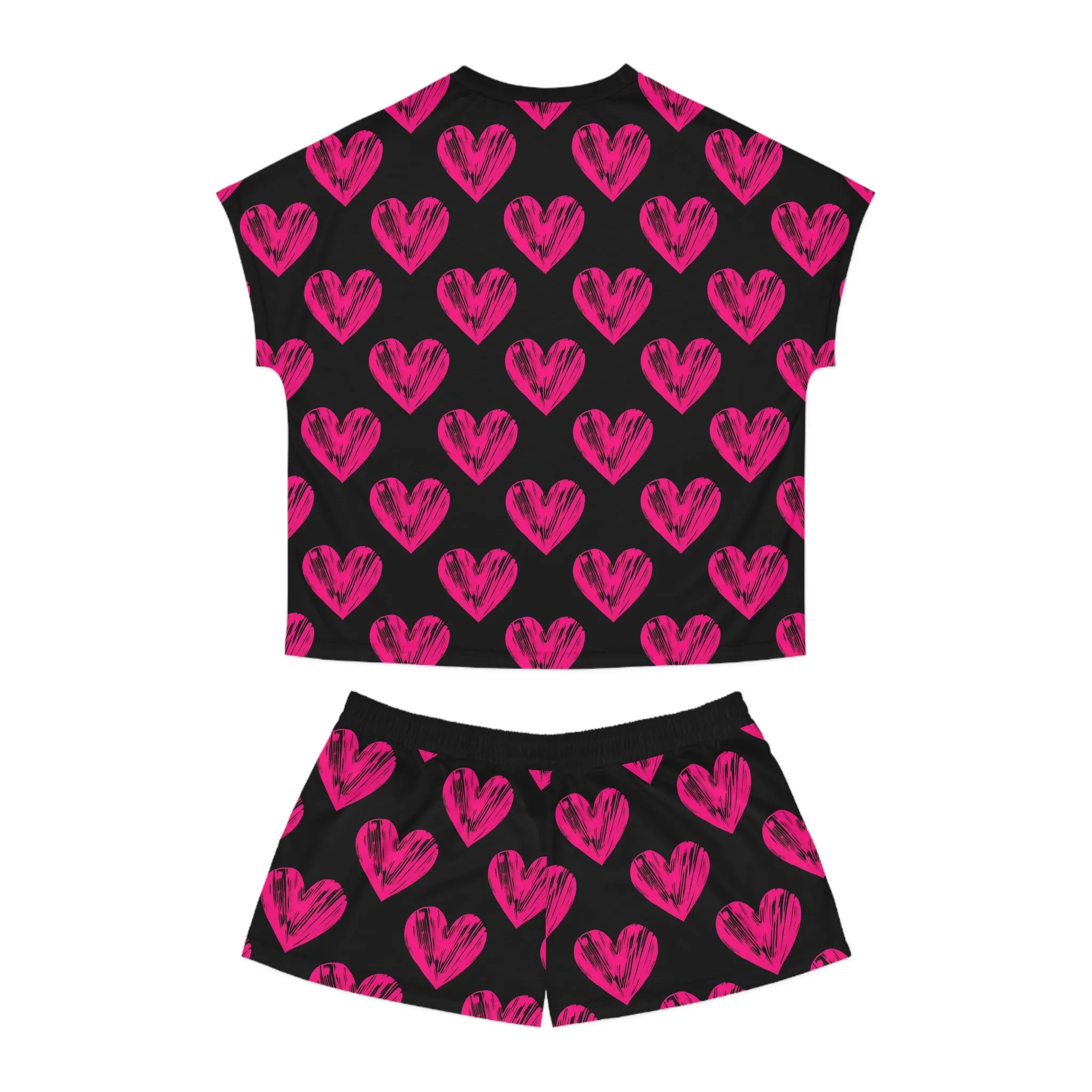 Heart Printed Women's Short Pajama Set - Cute and Comfy Sleepwear for Valentine's Day