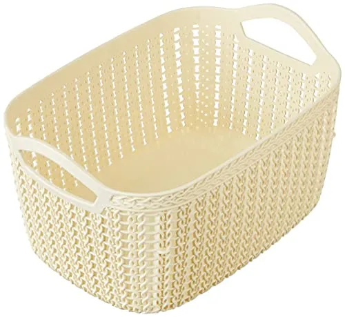 Kuber Industries Unbreakable Multipurpose Storage Basket With Handles Medium Size & Flexible Plastic Fruit/Vegetable/Bathroom/Stationary/Home Basket, Pack Of 2(Brown & Cream) -Ctktc39079, Rectangular