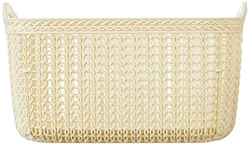 Kuber Industries Unbreakable Multipurpose Storage Basket With Handles Medium Size & Flexible Plastic Fruit/Vegetable/Bathroom/Stationary/Home Basket, Pack Of 2(Brown & Cream) -Ctktc39079, Rectangular