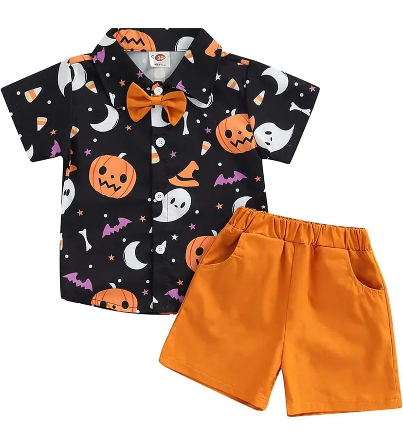 Little Boy Bow Tie Shirt Halloween Shorts Sets