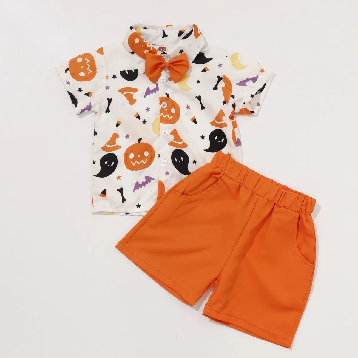 Little Boy Bow Tie Shirt Halloween Shorts Sets