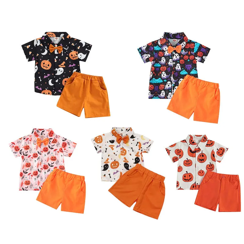Little Boy Bow Tie Shirt Halloween Shorts Sets