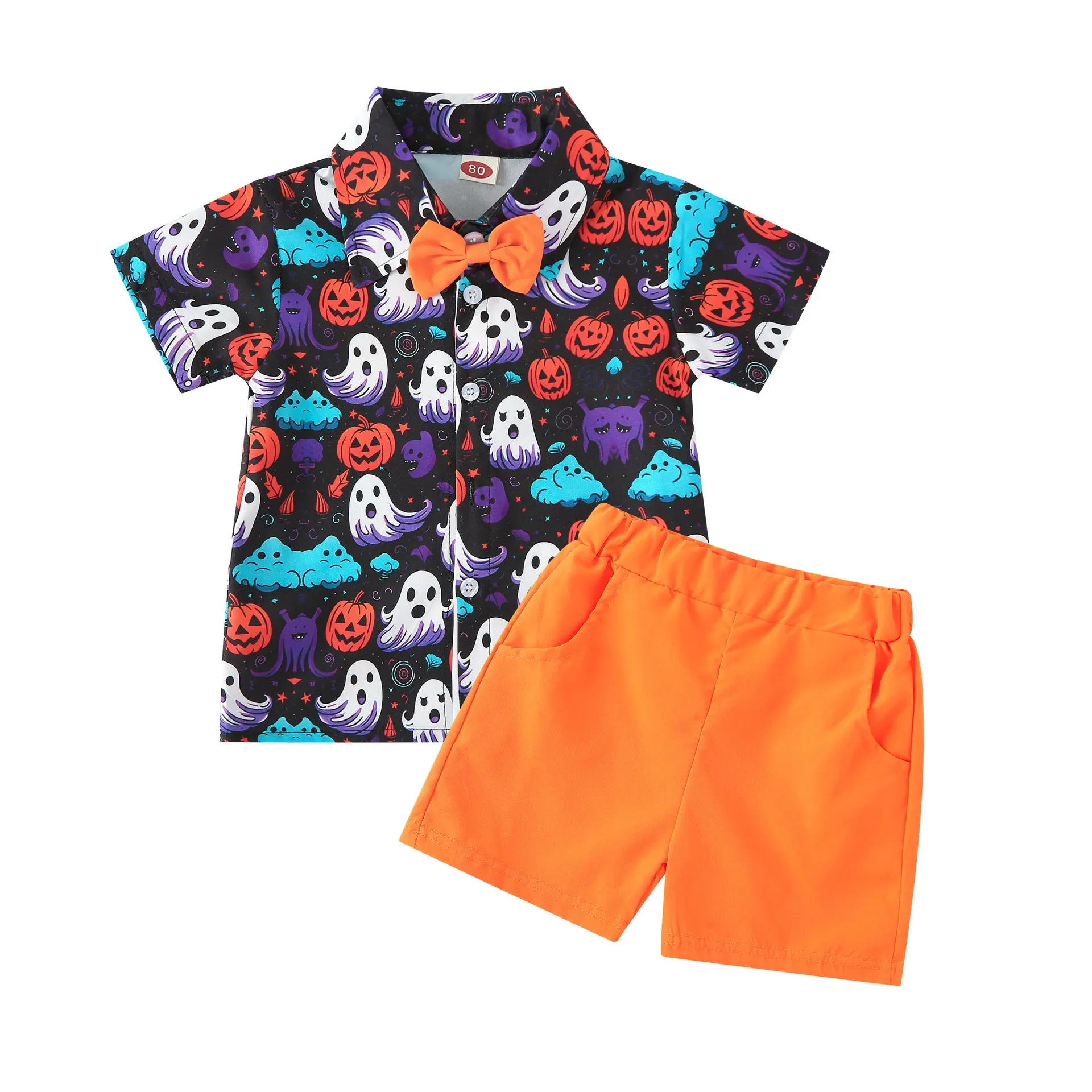 Little Boy Bow Tie Shirt Halloween Shorts Sets