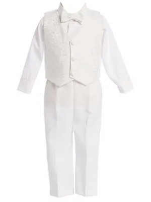 Little Boys White Jacquard Vest Pant Elegant Christening Outfit 2-4T