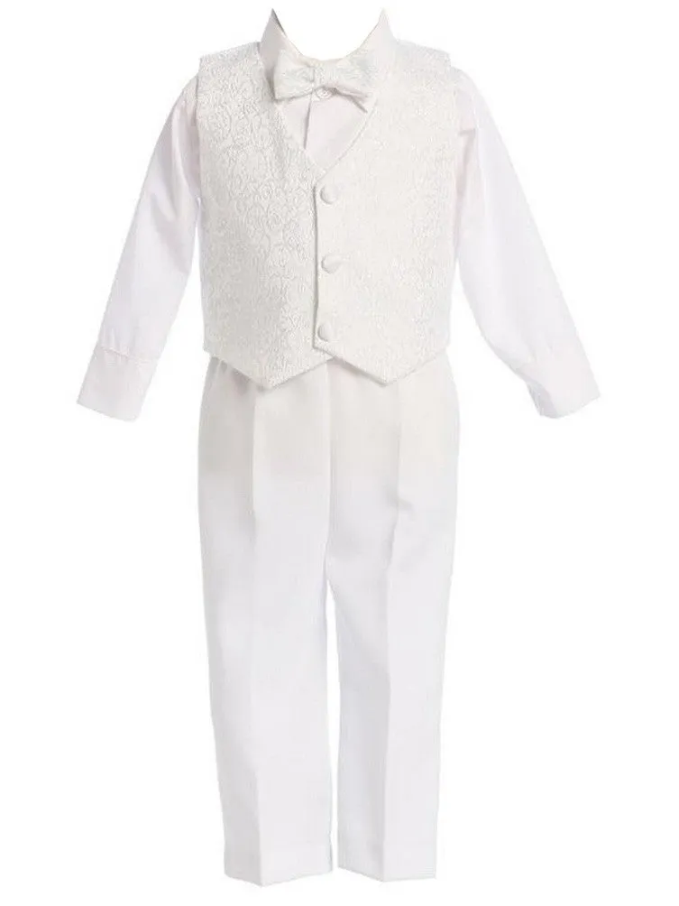 Little Boys White Jacquard Vest Pant Elegant Christening Outfit 2-4T
